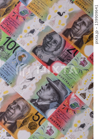 Australia, Australian paper money and coins, cash for financial transactions. Australian dollars 139909641