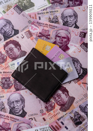 Mexico, Mexican peso, paper money and coins, financing and commodity exchange. Mexican currency 139909811