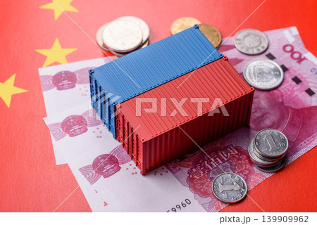 Cargo container on the china flag as a conceptual backdrop for goods export. Cargo container Cargo container on the china flag as a conceptual backdrop for goods export. Cargo container 139909962