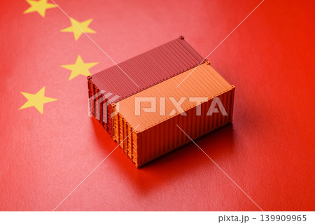 Cargo container on the china flag as a conceptual backdrop for goods export. Cargo container Cargo container on the china flag as a conceptual backdrop for goods export. Cargo container 139909965