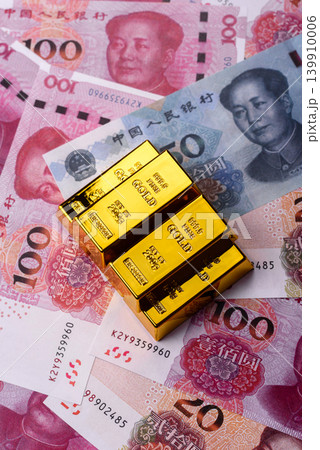 Chinese gold bars or ingots as a tool for balance, financial investment. Chinese gold bars 139910006