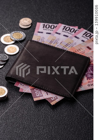 Mexico, Mexican peso, paper money and coins, financing and commodity exchange. Mexican currency 139910086