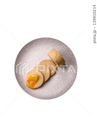 Foie gras, sliced chicken liver with fruit jam for French toast. Foie gras 139910214