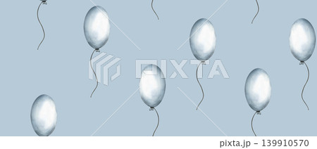 Seamless pattern with balloons in blue colors . Watercolor hand drawn illustration of floating balloons for festive decorations, kids wallpape. Ornament for kids goods on a blue background Seamless pattern with balloons in blue colors . Watercolor hand drawn illustration of floating balloons for festive decorations, kids wallpape. Ornament for kids goods on a blue background 139910570