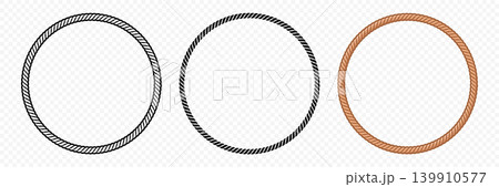 Rope Circle Frame Set, Vector Illustration. Round Rope Frame Collection and Nautical Rope Frame Border in Black and Brown. Isolated Decorative Rope Frame for Logos, Labels, Marine Badges Rope Circle Frame Set, Vector Illustration. Round Rope Frame Collection and Nautical Rope Frame Border in Black and Brown. Isolated Decorative Rope Frame for Logos, Labels, Marine Badges 139910577