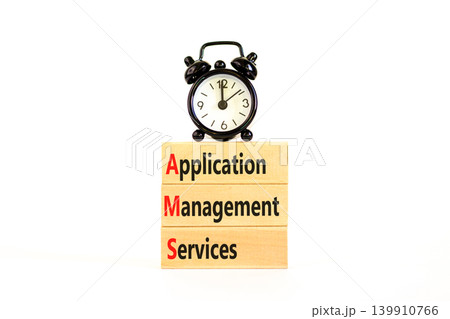 AMS application management services symbol. Concept words AMS application management services on beautiful wooden blocks. Black alarm clock. Beautiful white background. Business AMS concept Copy space AMS application management services symbol. Concept words AMS application management services on beautiful wooden blocks. Black alarm clock. Beautiful white background. Business AMS concept Copy space 139910766
