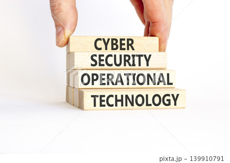 Cyber security symbol. Concept words Cyber security operational technology on beautiful wooden blocks. Beautiful white background. Business Cyber security operational technology concept. Copy space. 139910791