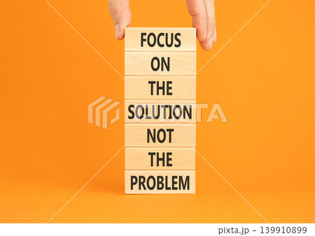 Problem and solution symbol. Concept words Focus on the solution not the problem on beautiful wooden blocks. Beautiful orange paper background. Business problem and solution concept. Copy space. Problem and solution symbol. Concept words Focus on the solution not the problem on beautiful wooden blocks. Beautiful orange paper background. Business problem and solution concept. Copy space. 139910899