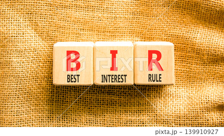 BIR best interest rule symbol. Concept words BIR best interest rule on beautiful wooden blocks. Beautiful canvas background. Business BIR best interest rule concept. Copy space. 139910927