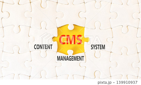 CMS content management system symbol. Concept words CMS content management system on beautiful white puzzles. Beautiful yellow background. Business CMS content management system concept. Copy space. CMS content management system symbol. Concept words CMS content management system on beautiful white puzzles. Beautiful yellow background. Business CMS content management system concept. Copy space. 139910937