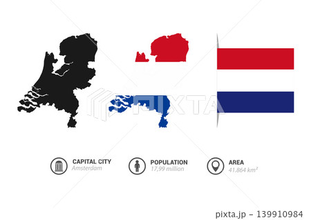 Shape map and flag of Netherlands country. Europe country maps collection Shape map and flag of Netherlands country. Europe country maps collection 139910984