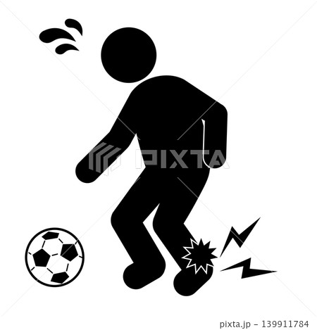 サッカー中に足首を負傷するスポーツ障害のモノクロピクトグラムイラスト 139911784