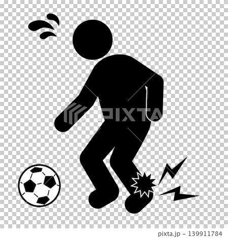 サッカー中に足首を負傷するスポーツ障害のモノクロピクトグラムイラスト 139911784