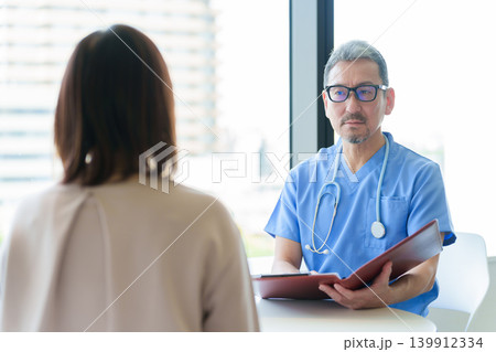医師から説明を受ける女性 医師から説明を受ける女性 139912334