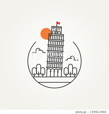 pisa tower outline minimalist line art icon logo 139912460
