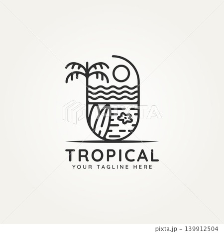 tropical beach island minimalist line art logo tropical beach island minimalist line art logo 139912504