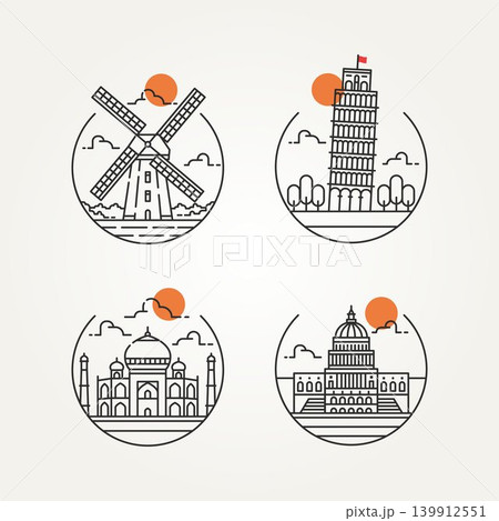 set of world travel landmark line art icon logo set of world travel landmark line art icon logo 139912551