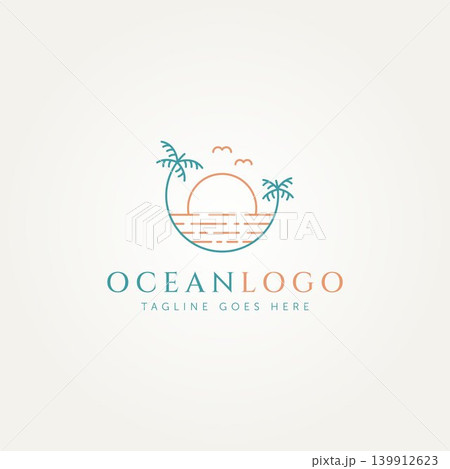 ocean beach minimalist line art logo design 139912623