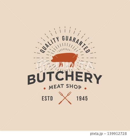 vintage pork butchery meat shop typography logo vintage pork butchery meat shop typography logo 139912728