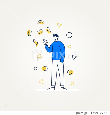 standing people holding mobile phone doing online transaction with mobile payment. simple modern flat design for web banner and business presentation template vector 139912767