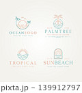 set of tropical ocean sun beach simple line art logo template vector illustration design. simple modern holiday, vacation, resort logo concept 139912797