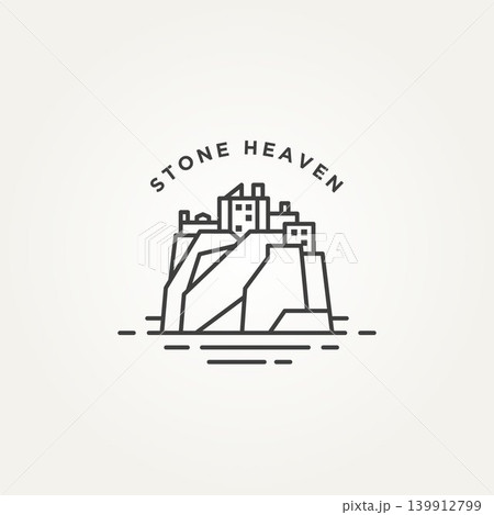 stone heaven line art logo icon template vector illustration design. dunnottar castle in Scotland on a rock above the sea stone heaven line art logo icon template vector illustration design. dunnottar castle in Scotland on a rock above the sea 139912799