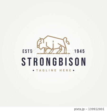 strong bison simple line art logo icon template vector illustration design 139912801