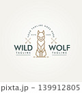 wild wolf simple line art logo icon template vector illustration design. wolf monoline outline with cross spear symbol logo concept 139912805