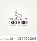 big horn ibex simple line art logo icon template vector illustration design. minimalist Ibex goat with long horns 139912806