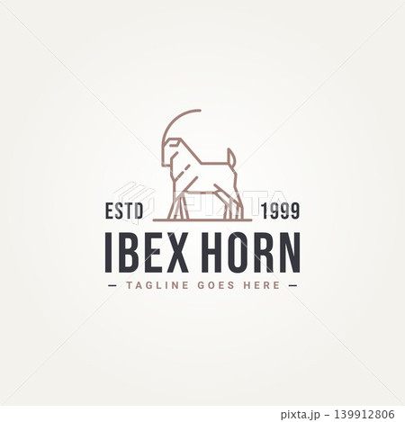 big horn ibex simple line art logo icon template vector illustration design. minimalist Ibex goat with long horns 139912806