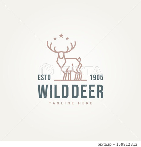 wild deer simple line art logo icon template vector illustration design. minimalist elk, moose, antlers with star symbol logo concept wild deer simple line art logo icon template vector illustration design. minimalist elk, moose, antlers with star symbol logo concept 139912812