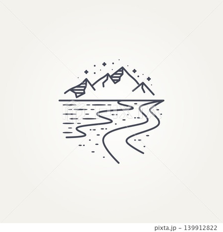 landscape road highway with beach and mountain views at night line art template vector illustration design landscape road highway with beach and mountain views at night line art template vector illustration design 139912822