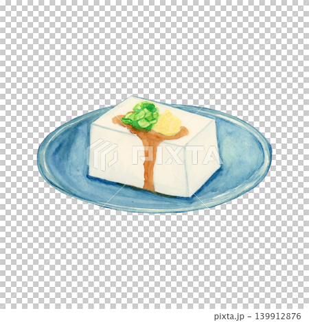 生姜とねぎをのせたシンプルな冷奴の手描き水彩イラスト 和食素材 139912876