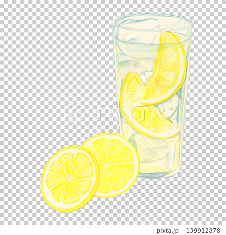 A hand-drawn watercolor illustration of a lemon sour with a lemon slice. A refreshing summer drink image. A hand-drawn watercolor illustration of a lemon sour with a lemon slice. A refreshing summer drink image. 139912878