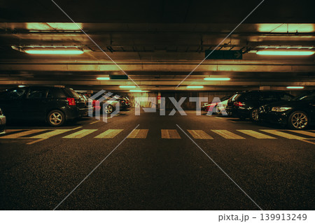 Modern underground parking with cars 139913249