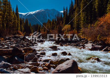 Autumn mountain landscape with river 139913313