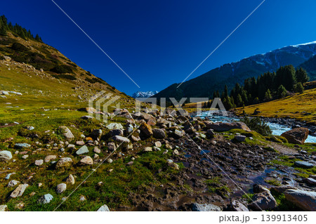 Autumn valley landscape with mountain river Autumn valley landscape with mountain river 139913405