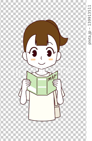 紙の地図を見る女子のイラスト 紙の地図を見る女子のイラスト 139913511