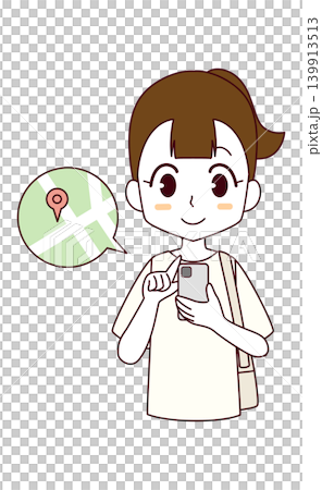 スマートフォンで地図を見る女子のイラスト スマートフォンで地図を見る女子のイラスト 139913513