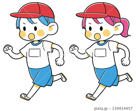 体操着で走る男の子と女の子のイラスト 体操着で走る男の子と女の子のイラスト 139914457