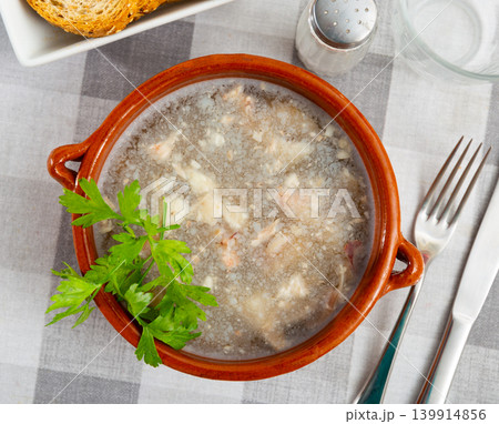 Traditional russian dish kholodets served on plate Traditional russian dish kholodets served on plate 139914856