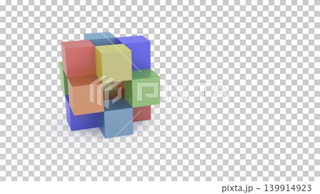 多様性や構築をイメージした抽象的なカラフル3Dブロック　白背景　プレゼンタイトルおすすめ 139914923