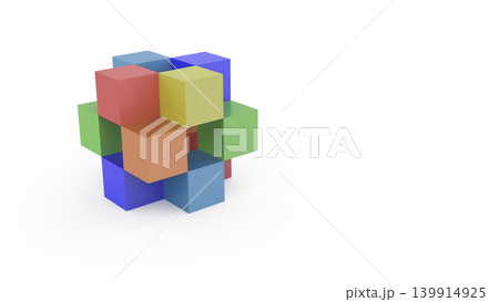 多様性や構築をイメージした抽象的なカラフル3Dブロック　白背景　プレゼンタイトルおすすめ 139914925