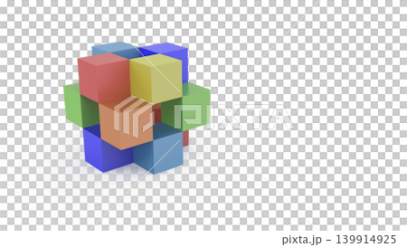 多様性や構築をイメージした抽象的なカラフル3Dブロック　白背景　プレゼンタイトルおすすめ 139914925