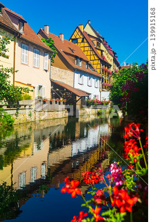 Embankment of Lauch River with historical houses in Colmar, France Embankment of Lauch River with historical houses in Colmar, France 139915168