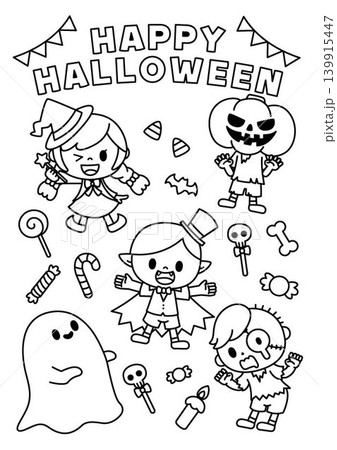 こどもとハロウィンのぬりえ こどもとハロウィンのぬりえ 139915447