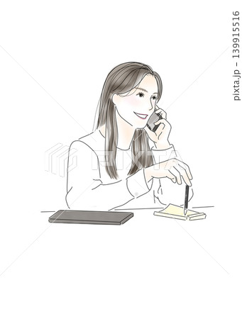 電話をしながらメモをとる女性 139915516