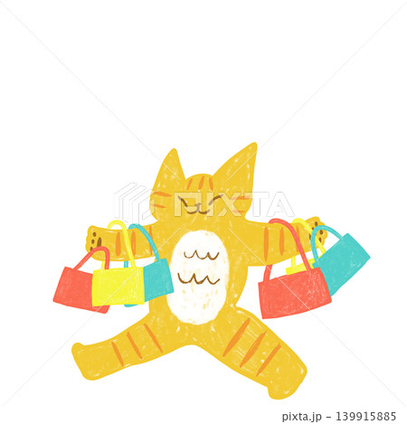 セールでたくさんお買い物してうれしい茶トラ猫 かわいい猫イラスト セールでたくさんお買い物してうれしい茶トラ猫 かわいい猫イラスト 139915885