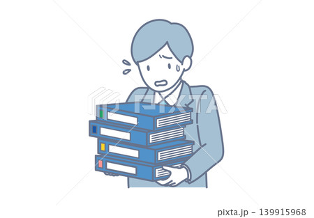 大量のファイルを運ぶ会社員のイラスト 大量のファイルを運ぶ会社員のイラスト 139915968