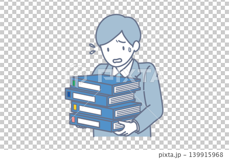 大量のファイルを運ぶ会社員のイラスト 大量のファイルを運ぶ会社員のイラスト 139915968